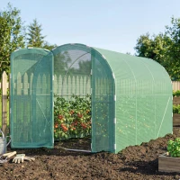 Outsunny 3 x 2 x 2m Polytunnel Greenhouse with Hinged Door, Walk-in Grow House Tent with PE Cover and Galvanised Steel Frame, Green(m-9)
