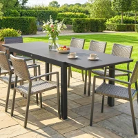 Outsunny Tavolo da Giardino Allungabile per 8-10 Persone con Piano in Vetro Temperato, in Alluminio, 140/240x90 cm, Nero(m-8)