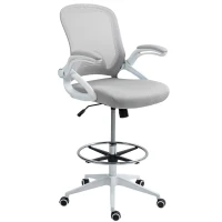 Vinsetto Drafting Chair with Flip-up Armrest, Mesh Office Stool with Foot Ring, 360 Degree Swivel Height Adjustable Chair for Standing Desk, Light Grey(m-10)