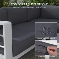Outsunny Five-Piece Aluminium Garden Sofa Set, with Glass-Top Table - Grey(m-4)