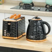 HOMCOM 3000W 1.7L Rapid Boil Kettle & 2 Slice Toaster, Kettle and Toaster Set with 7 Browning Controls and Crumb Tray, Black(m-2)