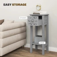 HOMCOM Set of Two Elegant Floral Cut-Out Side Tables - Grey(m-5)