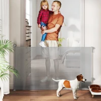 PawHut Retractable Stair Gate Extends Up to 140 cm Wide, Dog Gate for Doorways, Stairways, Hallways, Grey(m-2)
