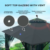 Outsunny 3 x 3m Garden Gazebo Patio Party Tent Shelter Outdoor Canopy Double Tier Sun Shade with Metal Frame and Netting, Dark Grey(m-4)