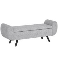 HOMCOM Storage Ottoman with Armrest, Upholstered Linen Storage Bench, Window Seat with Rubberwood Legs, Footstool for Bedroom Living Room, Hallway, Dark Grey