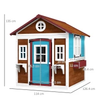 Outsunny Wooden Playhouse with Doors, Windows, Plant Pots, Boxes, for 3-8 Years - Dark Brown(m-3)