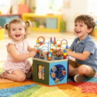 AIYAPLAY Wooden Activity Cube, Baby Toys with Bead Maze, Pattern Sorter for Toddlers Boys and Girls 18+ Months(m-8)