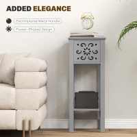 HOMCOM Set of Two Elegant Floral Cut-Out Side Tables - Grey(m-4)
