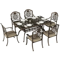 Outsunny Garden Dining Set for 6, Cast Aluminium Outdoor Table and Chairs Set with Cushions, Parasol Hole for Patio, Bronze Tone(m-10)