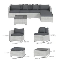 Outsunny 6 Pieces Rattan Corner Sofa Set - Mixed Grey(m-3)