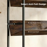 HOMCOM Bookshelf 5-Tier Metal Frame Bookcase Storage Shelves for Living Room Rustic Brown(m-6)