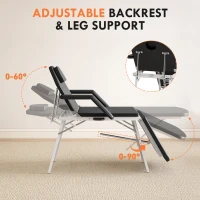 HOMCOM Portable Massage Table, 3 Section Adjustable Beauty Bed, Foldable Massage Bed with Face Hole, Recliner Chair with Removable Headrest and Armrests for Spa, Lash, Tattoo, Black(m-4)