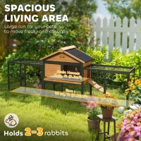 PawHut Wooden Rabbit Hutch Outdoor with Steel Run, Wooden Guinea Pig Cage with Removable Plastic Tray, Asphalt Roof, Ramp(m-4)