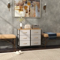HOMCOM Fabric Chest of Drawers, Industrial Bedroom Dresser with 6 Fabric Drawers, Steel Frame and Wooden Top for Nursery, Living Room, Hallway, Cream White(m-2)