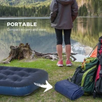 Outsunny Single Air Bed with Hand Pump, Inflatable Mattress with Flocked Surface for Guest, Camping, Travel, 191 x 73 x 22cm, Blue(m-7)
