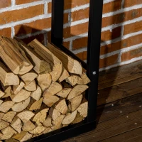 HOMCOM Metal Firewood Log Holder Tall Firewood Rack Indoor Outdoor Fireplace Wood Storage Shelf, Black, 60Wx25Dx150Hcm(m-7)