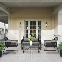 Outsunny 4 Pieces Rattan Garden Furniture Set - Charcoal Grey(m-9)