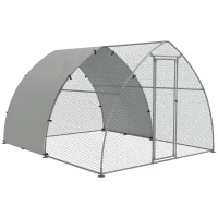 PawHut Galvanised Outdoor Chicken Coop, with Cover, for 8-12 Chickens, Hens, Ducks, Rabbits, 3 x 3.8 x 2.2m - Silver Tone(m-10)
