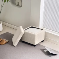 HOMCOM Storage Ottoman Bench, Corduroy Storage Chest Box with Wooden Legs, 40cm Bed End Bench for Living Room, Bedroom, Entryway, Beige(m-8)