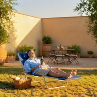 Outsunny Folding Sun Lounger with Head Pillow - Dark Blue(m-9)