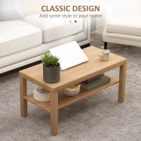 HOMCOM 2-Tier Coffee Table with Storage Shelf, Rectangular Centre Table for Living Room, Home Office, Natural Wood Finish(m-4)