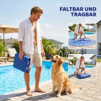 PawHut Aufblasbares Schlauchboot Hunde Faltbare Schwimmende Wassermatte Hund mit Griff für Hunde bis 40kg 155x104x25cm Blau(m-5)