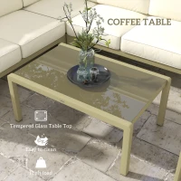 Outsunny 5-Piece Garden Corner Sofa Set with Cushions, 6 Seater Aluminium Garden Furniture Set with Glass Top Coffee Table, Patio Sectional Conservatory Furniture for Patio & Terrace, Gold Tone(m-6)