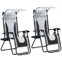 Outsunny Zero Gravity Lounger Chair Set of 2, Folding Reclining Patio Chair with Shade Cover, Padded Seat, Cup Holder, Soft Cushion and Headrest for Poolside, Camping, Light Grey(m-1)