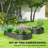 Outsunny Set of Two 181 x 93cm Steel Planters - Dark Grey(m-4)