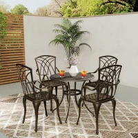 Outsunny 5 Pieces Garden Dining Set for 4, Cast Aluminium Outdoor Dining Set with 4 Armchairs and Round Dining Table with Parasol Hole, Garden Furniture Bistro Set, Bronze Tone(m-8)