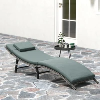 Outsunny Rattan Folding Sun Lounger Outdoor Chair with Cushion and Pillow Mixed Grey(m-8)