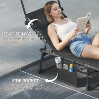 Outsunny Folding Sun Loungers Set of 2 with Canopy, Reclining Sunbed with Cushion, Side Pocket, Carrying Handle, Dark Blue(m-9)
