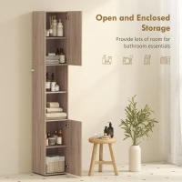 HOMCOM 6-Tier Tall Bathroom Cabinet - Natural(m-4)