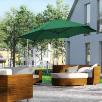 Outsunny 2.5M Garden Cantilever Parasol, Offset Roma Patio Umbrella Hanging Sun Shade Canopy Shelter with 360° Rotation and Cross Base, Green(m-2)