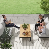 Outsunny Four-Piece Garden Corner Sofa Set with 2 Loveseats and 2 Coffee Tables - Teak(m-8)