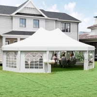 Outsunny 10 Sides Decagonal Garden Gazebo Marquee Party Tent Wedding Canopy Outdoor Heavy Duty Metal Frame (8.9m x 6.5m) - White(m-2)