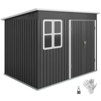 Outsunny 8.5 x 6ft Storage Shed Galvanised Steel Garden Shed, Metal Shed with Foundation Kit, Window, Lockable Wide Doors and Air Vents for Outdoor Patio, Dark Grey(m-10)