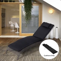 Outsunny Garden Sun Lounger Cushion Replacement Soft Sunbed Reclining Chair Relaxer Pad with Pillow, Cushion ONLY - Black(m-2)