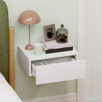 HOMCOM Floating Bedside Table, Wall-Mounted Nightstand with Storage Drawer, Small Side End Table for Bedroom, White(m-10)
