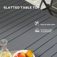Outsunny Aluminium Extending Garden Table with Slatted Top for 6-8 Person, 160/220 x 90 x 73 cm, Grey(m-7)