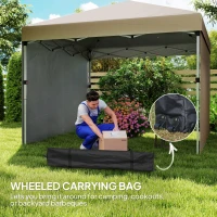 Outsunny 3 x 3 (M) Pop Up Gazebo, UPF 30+ with 2 Sidewalls, Leg Weight Bags and Wheeled Bag, Height Adjustable Party Tent Event Shelter for Garden, Patio, Khaki(m-8)