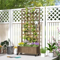 Outsunny Wooden Trellis Planter, Raised Garden Bed with Wheels, to Climb and Grow Vegetables, Herbs and Flowers, Brown(m-7)