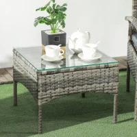 Outsunny 3 Pieces Rattan Bistro Set, Wicker Garden Furniture Set with Glass Top Coffee Table and Chairs, Washable Cushions for Outdoor, Patio, Balcony, Mixed Grey(m-8)