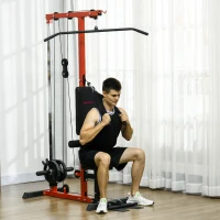 SPORTNOW Pull Up Station, Power Cage with Adjustable Seat, for Home Gym - Red(m-2)