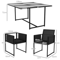 Outsunny 5 Piece Garden Dining Set with Breathable Mesh Seat, Adjustable Backrest, Tempered Glass Table Top for Patio, Black(m-3)