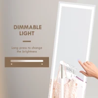 HOMCOM Standing Dressing Mirror with LED Lights, Wall Dressing Mirror for Bedroom with Dimmable and 3 Colour Lighting, White(m-5)