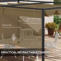 Outsunny 3x2m Metal Pergola with Retractable Roof, Garden Gazebo Canopy Shelter for Outdoor, Patio, Khaki(m-5)