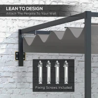 Outsunny 3 x 4m Lean To Steel Pergola, with Moving Fabric Canopy - Dark Grey(m-4)