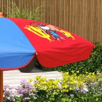 Outsunny Kids Picnic Table and Chair Set, Cowboy Themed Outdoor Garden Furniture w/ Foldable Chairs, Adjustable Parasol(m-9)