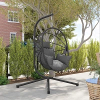 Outsunny Outdoor Hängesessel Hängesessel, inkl. Polster, Egg-Chair, 120 cm x 106 cm x 188 cm,  Grau(m-8)
